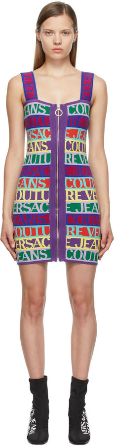 Versace Jeans Couture Multicolor Jacquard Logo Short Dress - ShopStyle