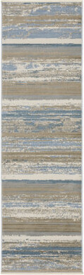 17 Stories Brice Power-Loom Recycled P.E.T. Striped Blue/ Beige Area Rug
