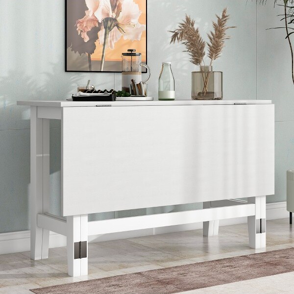 GulchesFarmhouseWoodExtendableDiningTablewithDropLeafWhiteforSmallPlacesKitchenDiningRoom