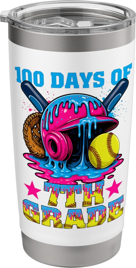 Softball Lovers 7th Grade 100th Day Of School 100 Days Of 7th Grade Softball 100th Day Of School Boys Kids Stainless Steel Insulated Tumbler