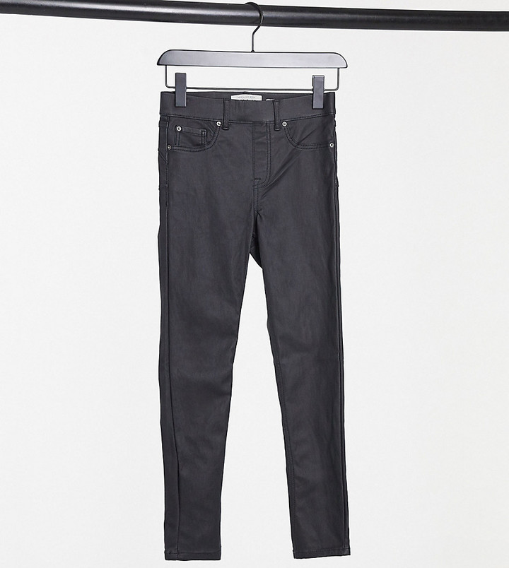 New Look Petite faux leather coated shaper jeans in black - ShopStyle