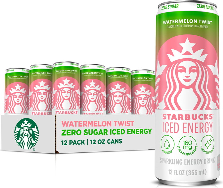 Starbucks Iced Energy Zero Sugar Sparkling Watermelon Twist Energy Drink, 12 fl oz cans 12 Pack