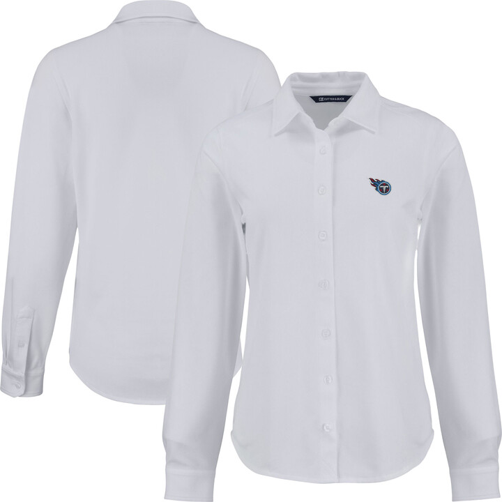 Women's Cutter & Buck White Tennessee Titans Advantage Eco Soft Pique Tri-Blend Long Sleeve Button-Up Shirt