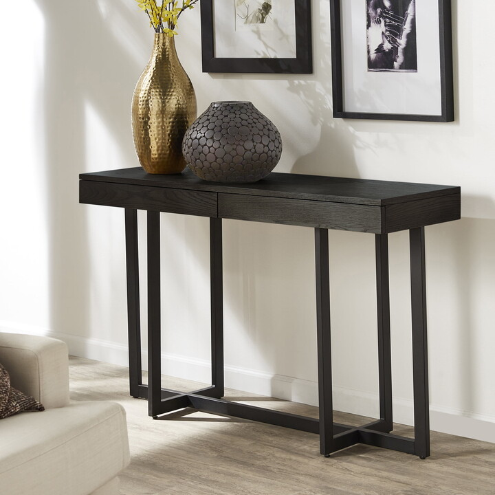 Weston Home Nadian Wood and Black Metal Two Drawers Sofa Table, Black