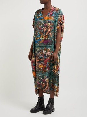 Edward Crutchley Tapestry-print Silk Dress - Brown Multi