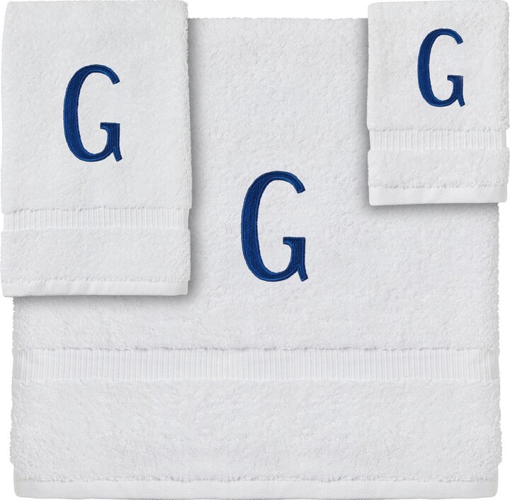 Juvale 3 Piece Letter G Monogrammed Bath Towels Set, White Cotton Bath Towel, Hand Towel, and