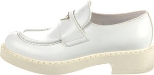 Prada Enameled Metal Triangle Patent Leather Loafers Prada Patent Leather Loafers White Enameled Metal Triangle Round-Toes Platform Includes Box Designer