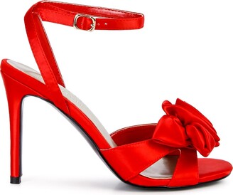 Women's Red Strappy High Heels Fashion Bow Ankle