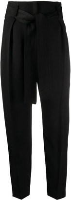 black high waisted tie trousers