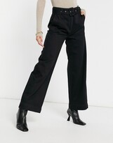 Thumbnail for your product : Selected cotton wide leg jeans with belt in black - BLACK