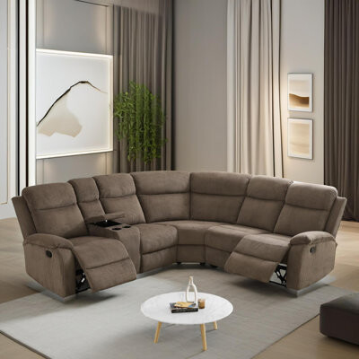 Latitude Run Monaco Manual Stripe Fabric Sectional Living Room Recliner Intelligent Sofa Set
