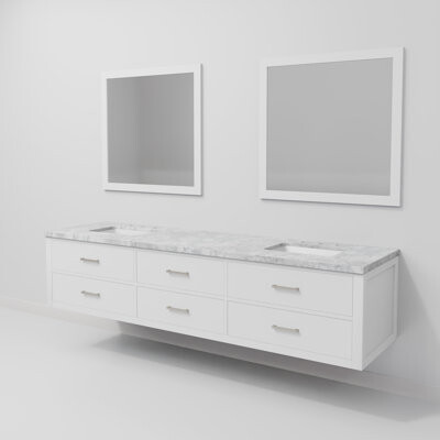 Lexora Castor 84" Wall Mounted Double Bathroom Vanity Set with Mirror