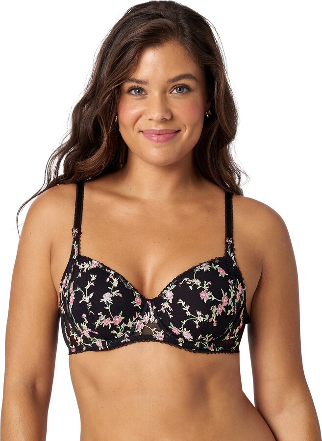 Adored by Adore Me Floral Embroidery and Mesh Ruby T-Shirt Bra, Sizes 34B-40DD