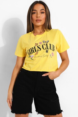 boohoo Petite Girls Club Slogan Crop T-shirt