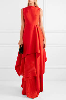 SOLACE London The Serafine Asymmetric Pleated Crepe And Chiffon Gown