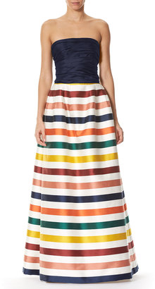 Carolina Herrera Striped Strapless Bustier Gown, Multi Stripe