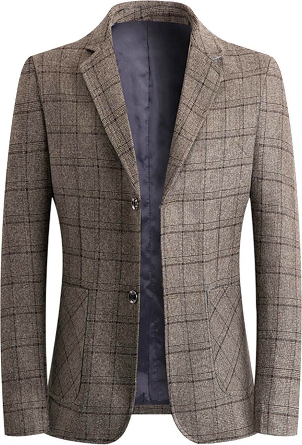 EMAlusher Men's Suit Slim Fit Men's Jacket Checked Brushed Suit Collar Two Buttons Slim Fit