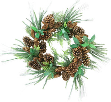 Tori Home Green Foilage with Mixed Pinecones Artificial Christmas Wreath - 24-Inch Unlit