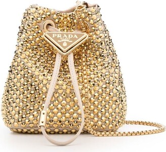 Small Prada card holder bag in gold satin with crystals Golden ref