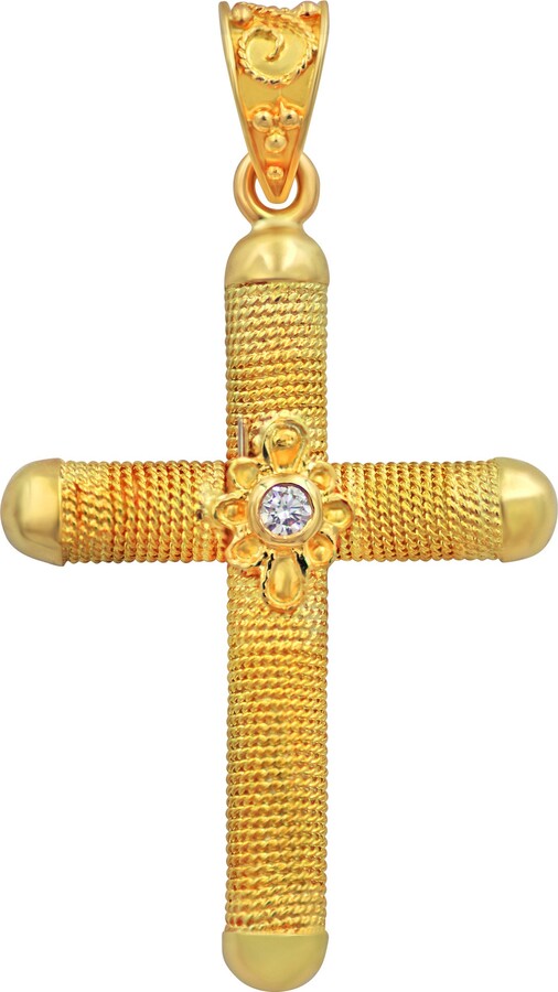 Dimos 18K Gold Neoclassic Filigree Diamond Cross. Greek Classy Religious Jewelry