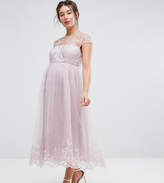 Thumbnail for your product : Chi Chi London Maternity Premium Lace Midi Prom Dress with Lace Neck