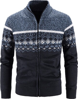 Generic Men's Winter Sweater Jacket Long Sleeve Plus Velvet Turtleneck  Thick Plaid Sweater With Diamond Block Cardigan Jacket Winter Overcoat -  ShopStyle