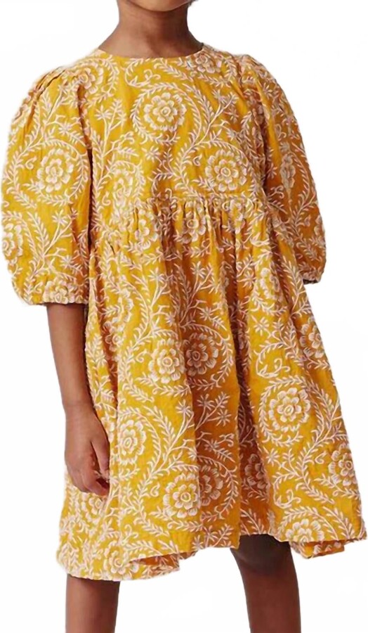 Pink Chicken Girl's Brooke Dress In Inca Gold Blooming Embroidery
