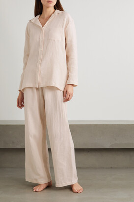 POUR LES FEMMES Crinkled Cotton-voile Pajama Set - Pink