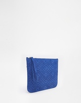 Thumbnail for your product : Warehouse Suede Embossed Zip Top Clutch