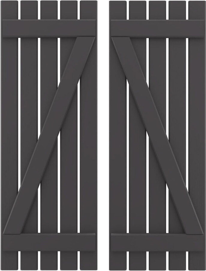 Ekena Millwork 19 1/2"W x 67"H Americraft Five Board (2 Batten) Exterior Real Wood Spaced Board-n-Batten Shutters w/ Z-Bar (Per Pair), Shadow Mountain