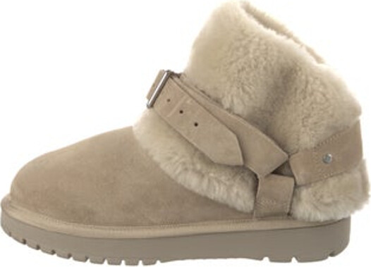 Burberry Suede Ankle Snow Boots Neutrals Round-Toes Wrap-Around Straps & Buckle Closure at Ankles Includes Box & Dust Bag Designer
