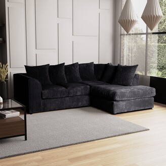 Jumbo Cord Corner Sofa Grey, 2 Seater Sofa sofa sets for living room 3 2 HHI Full Jumbo Cord Fabric in Grey 3+2 Seater sofa Settee 