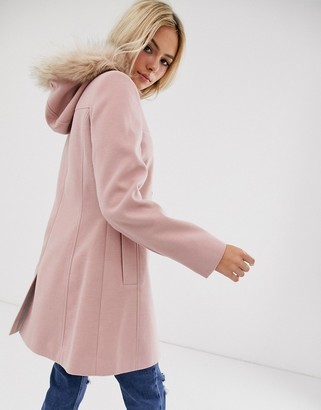 ASOS DESIGN duffle with swing skirt and metal work coat in pink