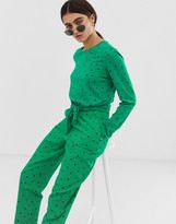 Thumbnail for your product : Monki long sleeve tie front top in green triangle polka dots