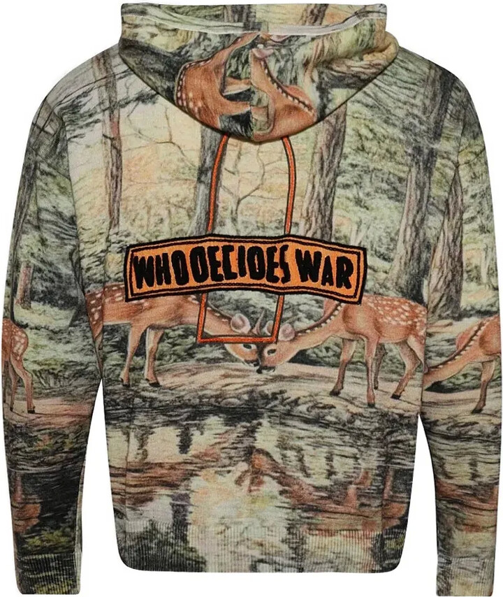 Who Decides War Deer-Print Hooded Hoodie