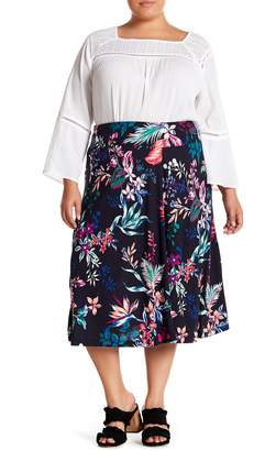 Joe Fresh Floral Pull-On Midi Skirt (Plus Size)
