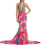 Thumbnail for your product : Christopher John Rogers Watercolor Deep V-Neck Bias Gown