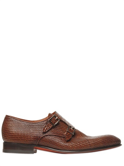 Santoni Leather & Alligator Monk Strap Shoes - ShopStyle
