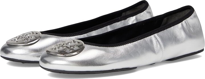 Tory Burch Reva Travel Ballet Women's Shoes Silver/Silver : 6.5 M, Leather