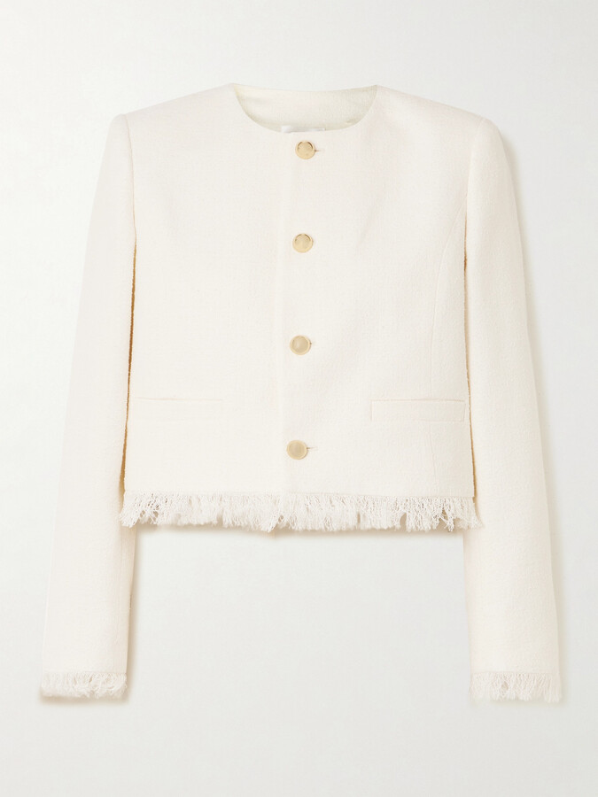 Frame Cropped Fringed Cotton-blend Tweed Jacket - Ivory