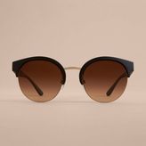 Thumbnail for your product : Burberry Check Detail Round Half-frame Sunglasses