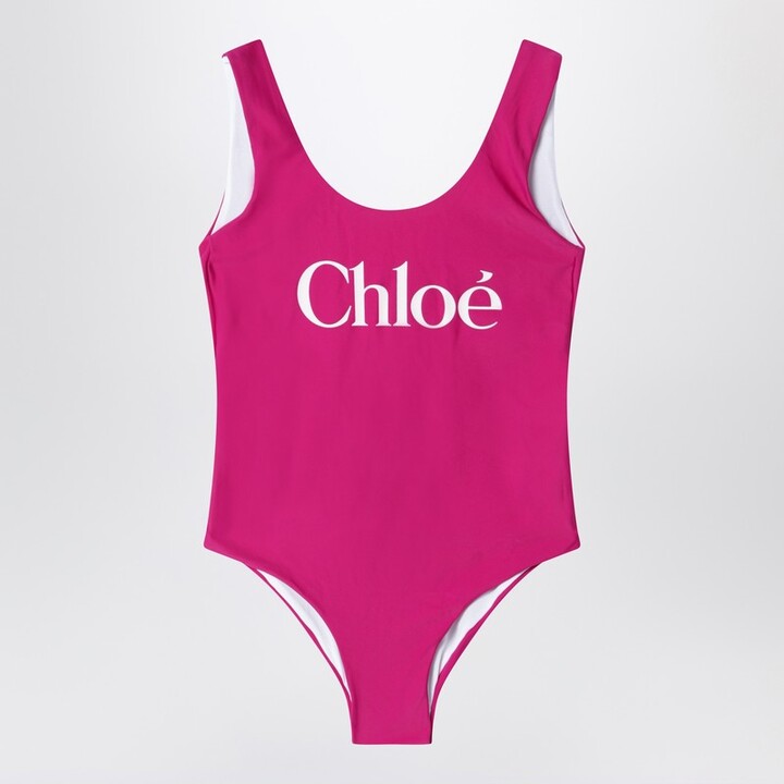 Fuchsia swimsuit with logo