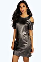 Thumbnail for your product : boohoo Callie Metallic Cold Shoulder Shift Dress