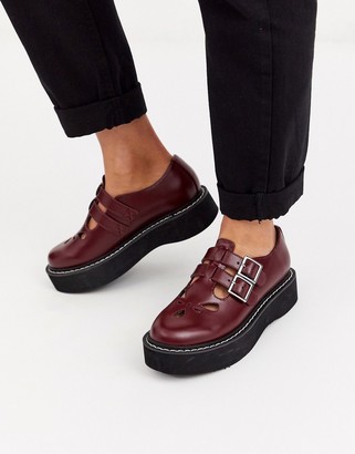 ASOS DESIGN Mass chunky mary jane flat shoes in burgundy