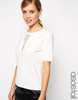 Thumbnail for your product : ASOS Tall Textured T-Shirt With Lace Insert