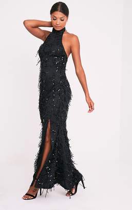 PrettyLittleThing Maya Black Sequin Fishtail Maxi Dress