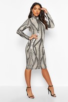 Thumbnail for your product : boohoo Mesh Sequin High Neck Long Sleeve Midi Party Dress