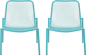 Modern Teal Stackable Chairs, Angled Leg, 26" W X 22.88" D H, Outdoor Iron Frame, Delightful Seat, Color
