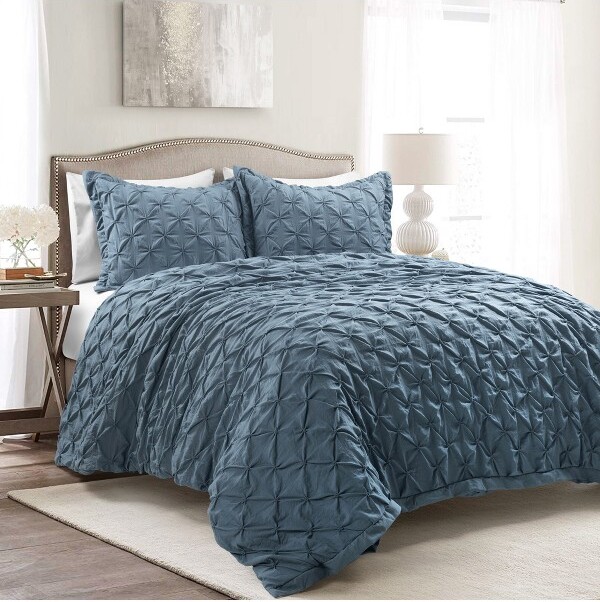 Lush Decor JuliettePintuckSoftOversizedDuvetCoverStormyBlue3PcSetKing