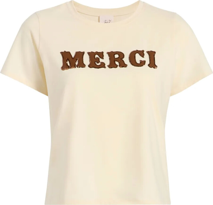 Cinq à Sept lettering-appliqué Merci T-shirt